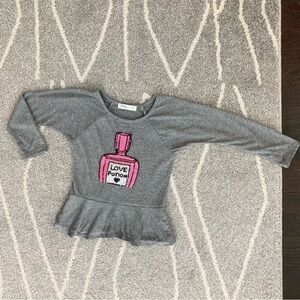Pinc Gray Long Sleeve Peplum T-shirt with Sequin Love Potion Bottle Size 4